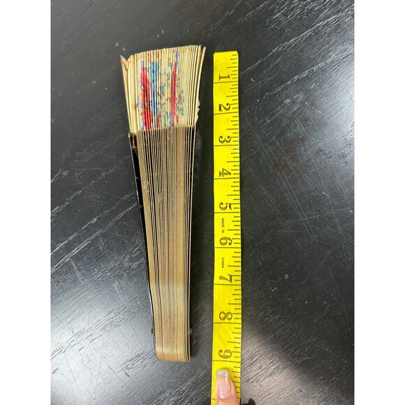 wooden hand painted- vintage fan with fabric end detailing- 17 inches extended - Picture 7 of 7